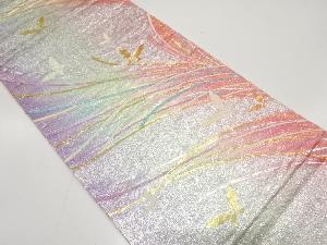 蝶に草葉模様織り出し　袋帯